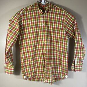 BRULI Shirt Mens  Large Check Plaid Red Green Button Front   Swiss Made